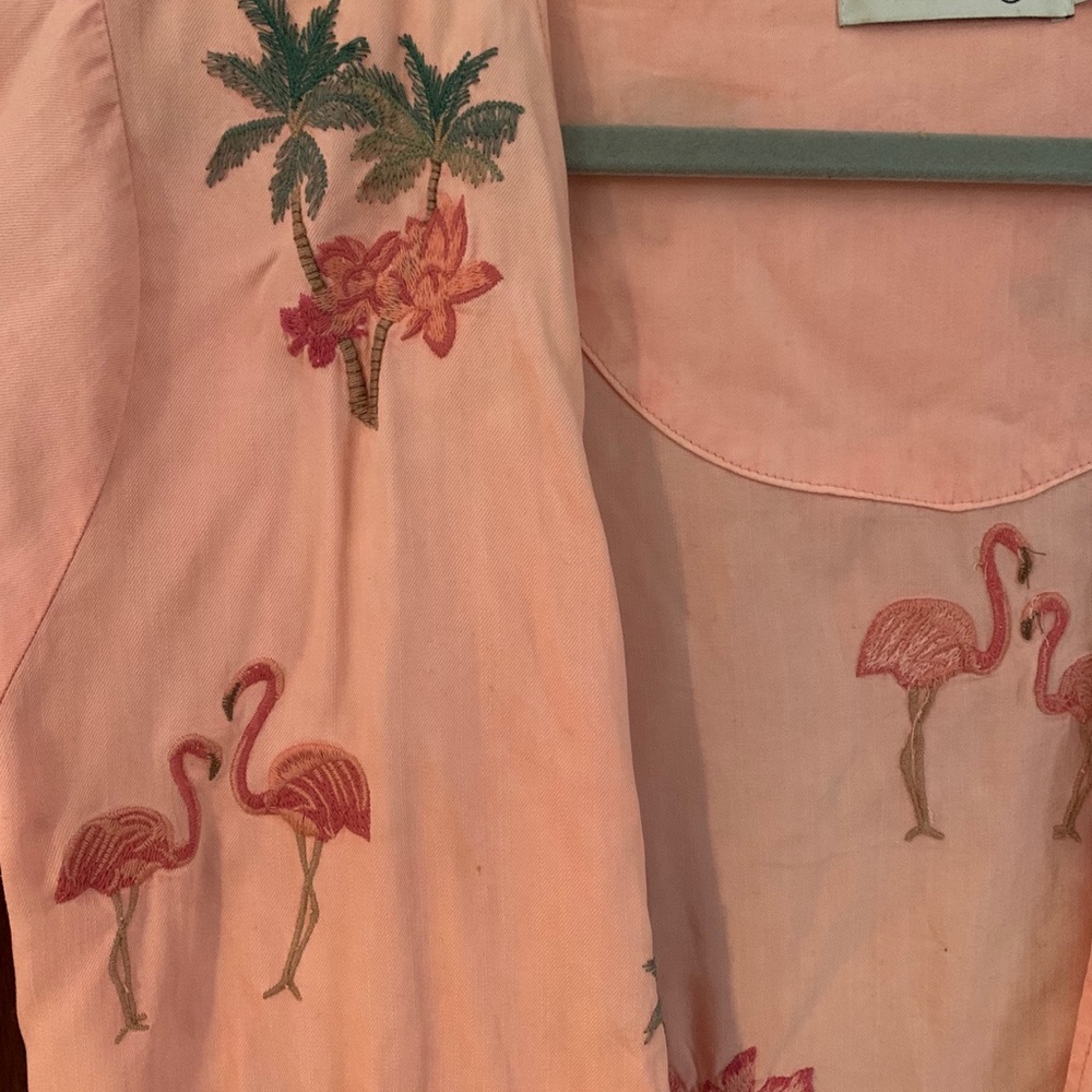 Flamingo Embroidered Chambray Kimono - Picture 4 of 5